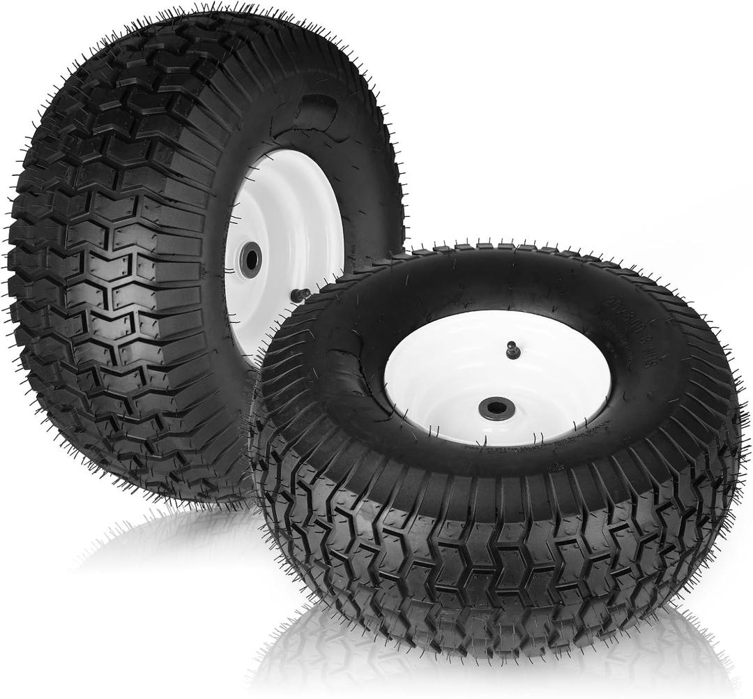 20x8-8 Lawn Mower Tires with Rim (3/16" Keyway), Replaces for Natural Rubber Turf Tires 20x9.00-8 and 20x10.00-8| Pneumatic 4 Ply Tubeless | 3.5" Offset | Bore ID 3/4" | 965 Pounds Capacity (2 Pack)