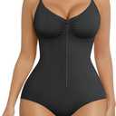 SHAPERX Women's Shapewear Bodysuit Tummy Control Seamless Zip-Up Body Shaper Waist Defining Body Suit (XX-Large, Black Brief)