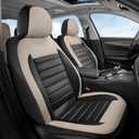 Coverado Car Seat Covers Full Set, Luxury Leather Car Seat Covers, Automotive Front and Rear Mesh Seat Covers, Full Set 5 Seats, Black Beige Seat Covers for SUV Sedan Truck
