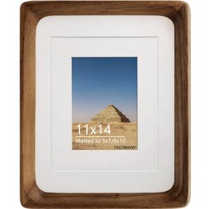 Natural Wood Photo Frames Inspired Tabletop Picture Frame with Mat, Vertical or Horizontal Display (Walnut, 11x14 matted to 5x7/8x10)