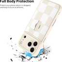 KANGHAR Compatible with iPhone 17 Pro Case 2025, Silicone Checkered Cute Pattern, Wristband Kickstand Camera Protection Soft Slim Cover for Girls Women, White