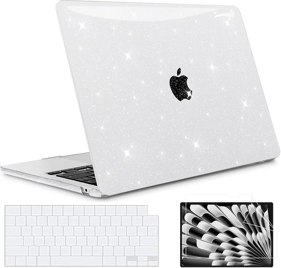 B BELK Compatible with New MacBook Air 15 inch Case 2025 2024 2023 MacBook Air Case A3241 A3114 A2941 M4 M3 M2 with Touch ID, Glitter Clear Laptop Hard Shell + Keyboard Cover + Screen Protector