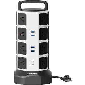 Power Strip Tower Surge Protector - JACKYLED 16 AC Outlets(13A) 6 USB Ports Electric Charging Station, 1050J Surge Electric Tower, 1625W Outlet Extender, 6.5ft Heavy Duty Extension Cord for Home