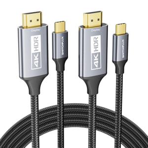 2 Pack USB-C to HDMI Cable 6Ft 4K@60Hz High-Speed USB Type C to HDMI 2.0 Braided Cord (Thunderbolt 3/4 Compatible) for iPhone 15 Series, MacBook Pro/Air, iPad Pro, Galaxy S8 to S23