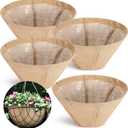 Novabright 4 Pack Round Burlap Liners with Drainage Hole and Plastic Interior Liner 14 Inch Rustic Burlap Planter Liner for 14" Diameter Hanging Baskets