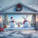 Klyftonix Christmas Garage Door Cover 7 x 16 Ft Decoration with Elastic Bands, Easy to Install, Large Banner Background for Outdoor Home Garage Door Party Décor - Snowman 3