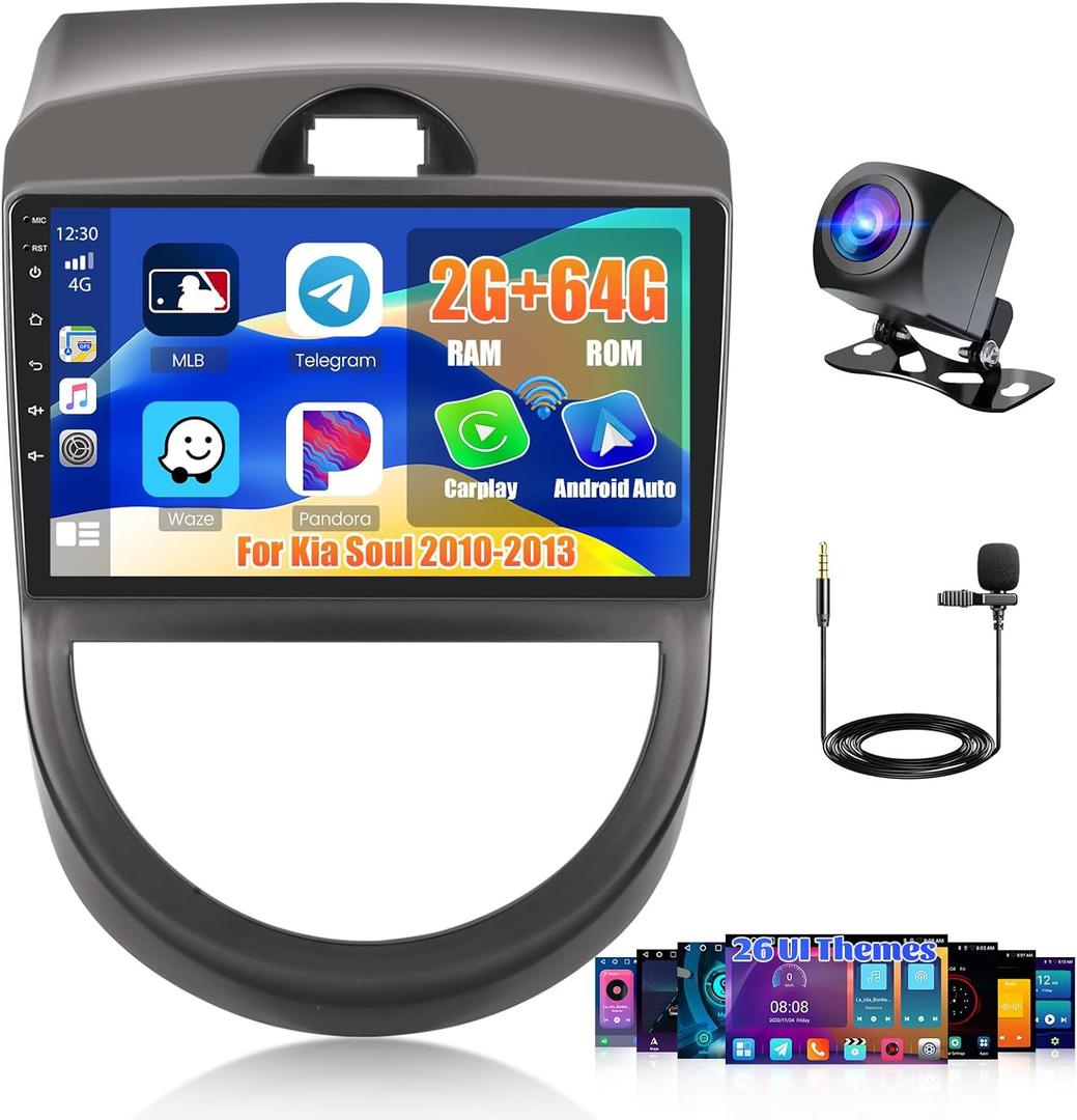 2+64G Android 13 Car Stereo Radio for Kia Soul 2010-2013, 9'' HD Touch Screen Compatible with CarPlay Android Auto, AHD Backup Camera, Mirror Link, GPS, WiFi, DSP