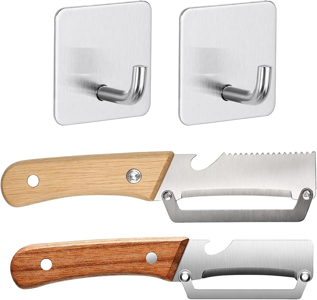 4-Piece Stainless Steel Set with Wood Handle for Efficient Food PreparationMultifunctional Vegetable Peeler, Zero Snag Wooden Peeler, Zero Snag Wooden Kitchen Tool
