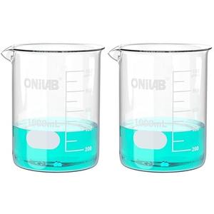 ONiLAB Glass Measuring Beaker Set 50ml 100ml 250mll 1000ml (Pack of 4) 3.3 Boro Griffin Low Form with Printed Graduation Scientific Glassware for Laboratories, Classrooms or Home Use