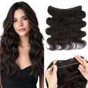 MY-LADY Wavy Halo Hair Extensions Real Human Hair for Women Natural Black Clip in Remy Hairpiece with Adjustable Invisible Wire 16 Inch 65G