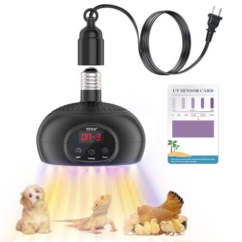 TFNN Chicken Coop Heater Lamps,200W-350W-500W Reptile Heating Lamp Upgraded with UVA UVB Ligh 3-6-9-12H Timer,Protable Greenhouse Heater for Outdoor Chicken Coop for Reptile Rabbits Dog Cats (Black)