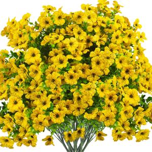 Grunyia Artificial Fake Flowers for Outdoor Spring Decoration, 16 Bundles Faux Silk Colorful Daisy UV Resistant Realistic for Outside Porch Patio Home Yard Garden Planters Pots Window Box (Yellow)