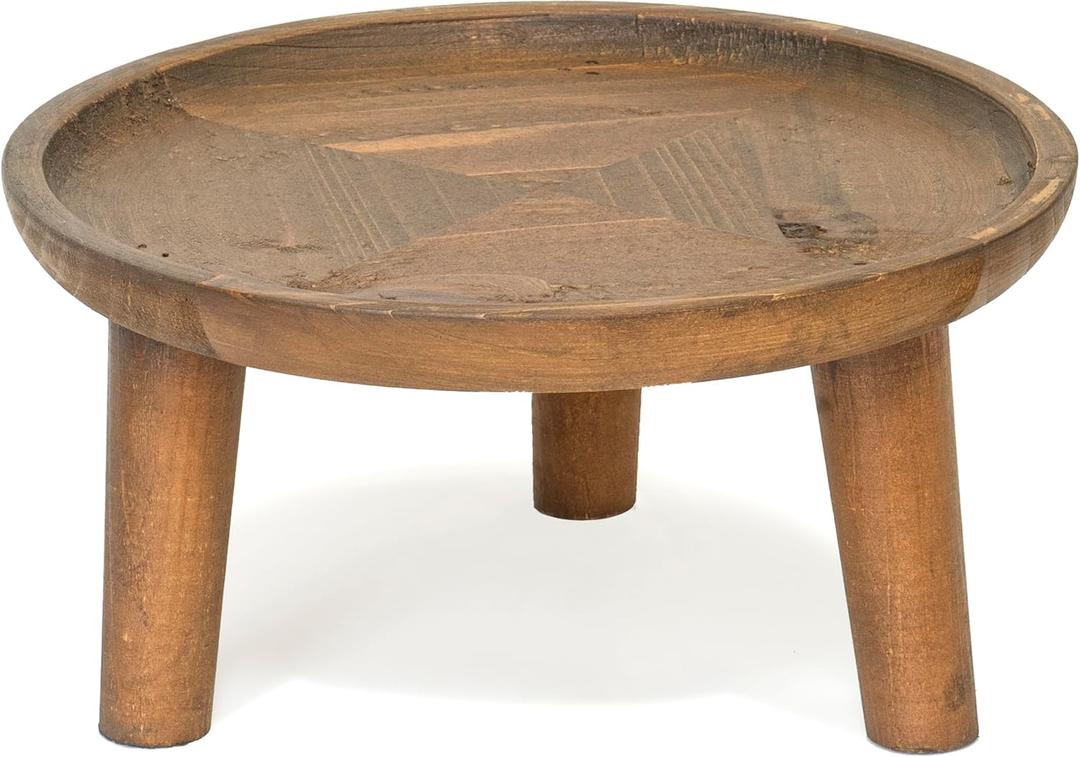 Red Co. 8.75 Dia Round Decorative Wooden Pedestal Plant Stand with Legs, Natural Brown