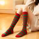 Knee high socks for women outdoor Sport striped mid tube socks Running Baseball (Green)