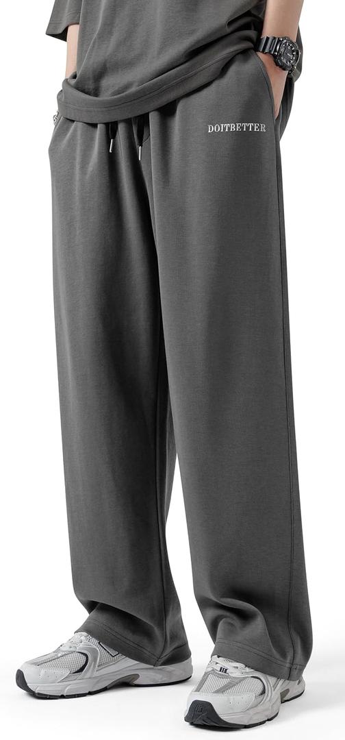 Men's Cotton Yoga Casual Sweatpants with Pockets Open Bottom Athletic Lounge Pants for Workout Gym Running (Gray)