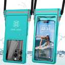 GOLDJU Waterproof Phone Pouch, 7.0 inch Waterproof Phone Case for iPhone 16 15 Pro Max Galaxy S25 S24 Ultra, IPX8 Large Space Adjustable Neck Lanyard Phone Pouch for Beach Travel Must Haves,-Green