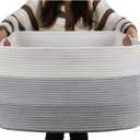 OIAHOMY Large Blanket Basket, 22x17x12 Rectangle Woven Baskets, Nursery Blanket Storage Living Room, Toy Storage With Handle, Large Baskets for Organizing-Gradient Grey