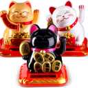 3 Pcs 2.95" Christmas Lucky Cat Waving Arm Maneki Neko Lucky Cat New Year Solar Feng Shui Fortune Wealth Chinese Welcoming Window Sun Catcher Car Dashboard Decor(Classic Color)