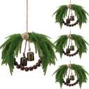 Dingion 4 Pcs Mini Christmas Wreath 8.6 Inch Small Norfolk Wreaths for Kitchen Cabinets Vintage Mini Wreath with Wood Bead Bell Rustic for Xmas Front Door Window Chair Farmhouse Decor
