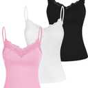 SOLY HUX Women's Camisole Tops with Built in Bra 3 Packs Lace Trim Spaghetti Strap Cami Tank Top Pink White Black XS
