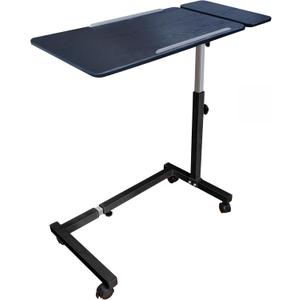 Recliner Table, Over the Bed Table with Wheels, Adjustable Width & Height, with Split Tilt Design & 4 Caster Wheels with Brakes (Black Base & Black Tabletop), 15.75" x 37" x 26.5" to 38"