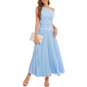 Bbonlinedress Formal Maxi Prom One Shoulder Pleated Cocktail Dress Women Wedding Guest Summer Daily Long Party Dresses, Size Medium 