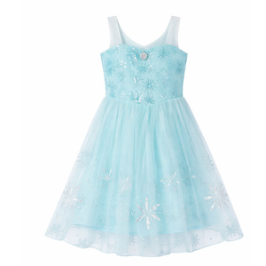 Stock Liquidation Elsa Princess Dress Premium Quality Breathable Base Ice Blue Shimmering Gown Long Train Quick Ship, Toddler