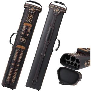 Pool Cue Case 3x5 Leatherette Hard Pool Cue Case Billiard Pool Stick Case with 4 Zippered Pockets, Embroidery Design, Holds 3 Butts and 5 Shafts
