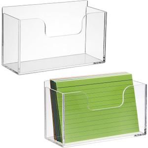 BTSKY 2 Pack Acrylic Index Card Holder Display Stand - 4X6 Inch Notecard Box Recipe Organizer, Clear Index Card Case for Office Desk Recipe Notecard Storage Box, Photo Holder Organizer