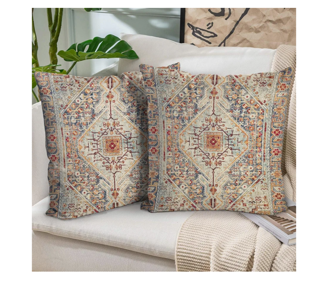 Boho Throw Pillow Covers 18x18 inch Set of 2,Bohemian Vintage Carpet Pattern Antique Ethnic Decor Double Sided Pattern Cushion Cover Soft Pillow Case Living Sofa Room Bed Square Pillow Cover