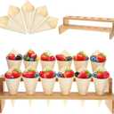 Queekay 100 Pcs Disposable Wooden Food Cones with 12 Holes Food Cone Display Stand Cone Holder for Charcuterie, Ice Cream, Catered Events, Party or Buffets, Beige 