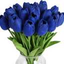 IPOPU 24 PCS Royal Blue Flowers Tulips Artificial Flowers Real Touch Blue Tulips Faux Flowers for Home Table Decor Wedding Bouquet Party Baby Shower Centerpieces Bridal Bouquet Decor (Blue)