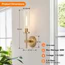 [Hardwired] Wall Sconces Set of Two, Brushed Gold Bathroom Sconces with Clear Glass, Modern Wall Light Fixtures for Bathroom Mirror Vanity, Living Room, Bedroom, Hallway, Stairway, Cabinet, Foyer