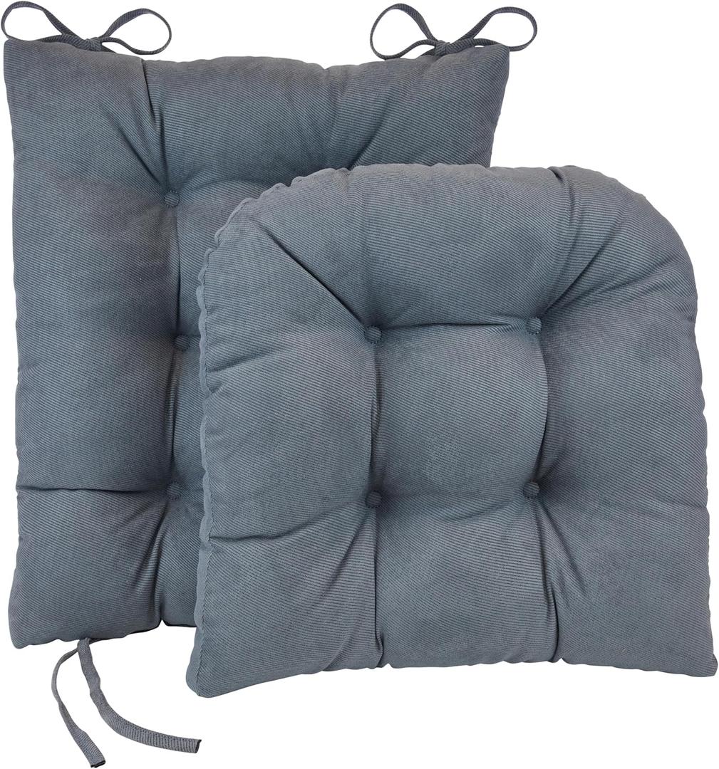 Klear Vu Omega Non-Slip Rocking Chair Cushion Set, Assembled in USA, Thick Padding & Tufted Design, Includes Seat Pad & Back Pillow with Ties, 17x17 Inches, 2-Piece Set, Twillo Bluestone
