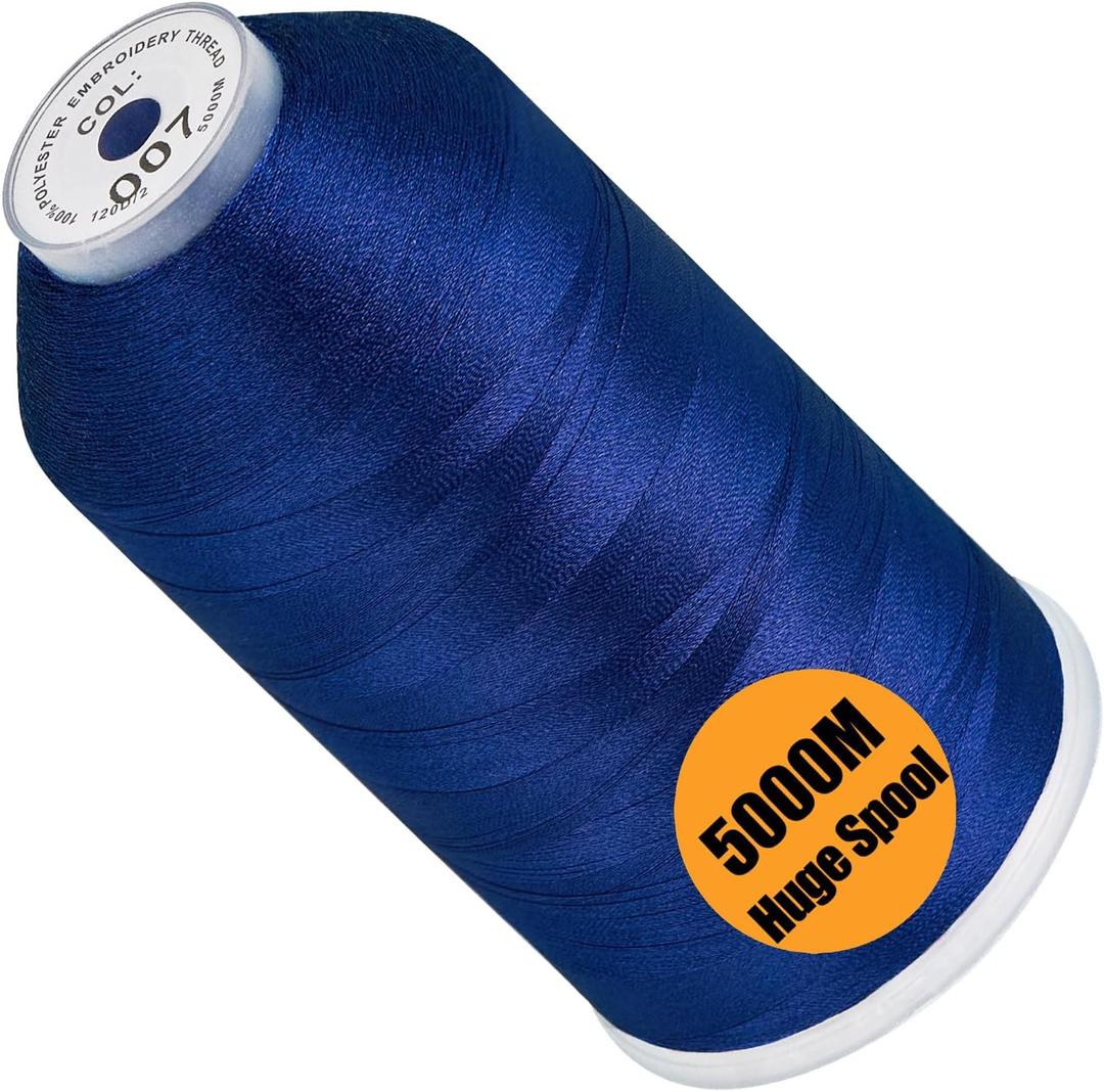 New brothread - Single Huge Spool 5000M Each Polyester Embroidery Machine Thread 40WT for Commercial and Domestic Machines - Prussian Blue