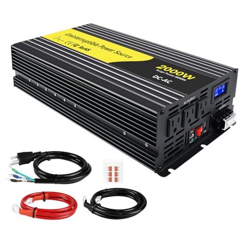 VOONKE 2000W Sump Pump Battery Backup Power System Basment Protection Sump Pump Inverter with LCD Display and Automatic Battery Backup Switching for Basement Emergency and Power Outage Backup (Black)