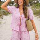 Trendy Queen Short Sets Women 2 Piece Summer Vacation Beach Outfits Going Out Matching Clothes Cute Striped Tie Front Tops (Pink, L)