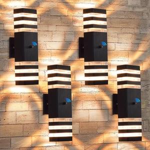 futxnziey Outdoor Wall Lights 4 Packs, Integrated LED Up Down Lights, Modern Black Outdoor Wall Light with Dusk to Dawn Sensor Aluminum Exterior Wall Light for Porch Patio Door