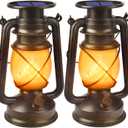 Solar Lanterns Outdoor Waterproof,2 Pack Bronze Vintage Lanterns with Dancing Flame Led Hanging Lights Decor,Lamps for Porch Garden Yard Pathway Camping
