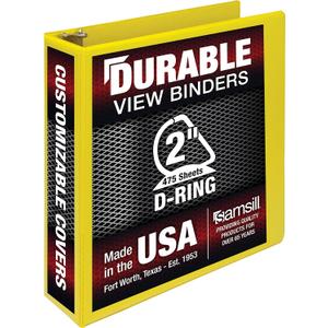 Samsill Durable 2 Inch Binder, Made in the USA, D Ring Binder, Customizable Clear View Cover, Yellow, Holds 475 Pages (1 Pack)