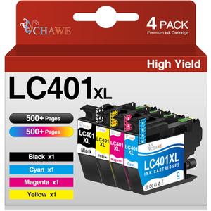 WHAWE LC401XL Ink Cartridges for Brother Printer MFC-J1010DW MFC-J1170DW MFC-J1012DW MFC-J1800DW, 4 Pack High Yields(Black Cyan Magenta Yellow)
