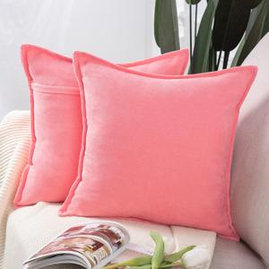 MADIZZ Set of 2 Rustic Farmhouse Chenille Throw Pillow Covers 16x16 Inch Pink Soft Decorative Cushion Cover for Sofa Bedroom Neutral Couch Throw Pillows for Bed Pillowcases Home Decor