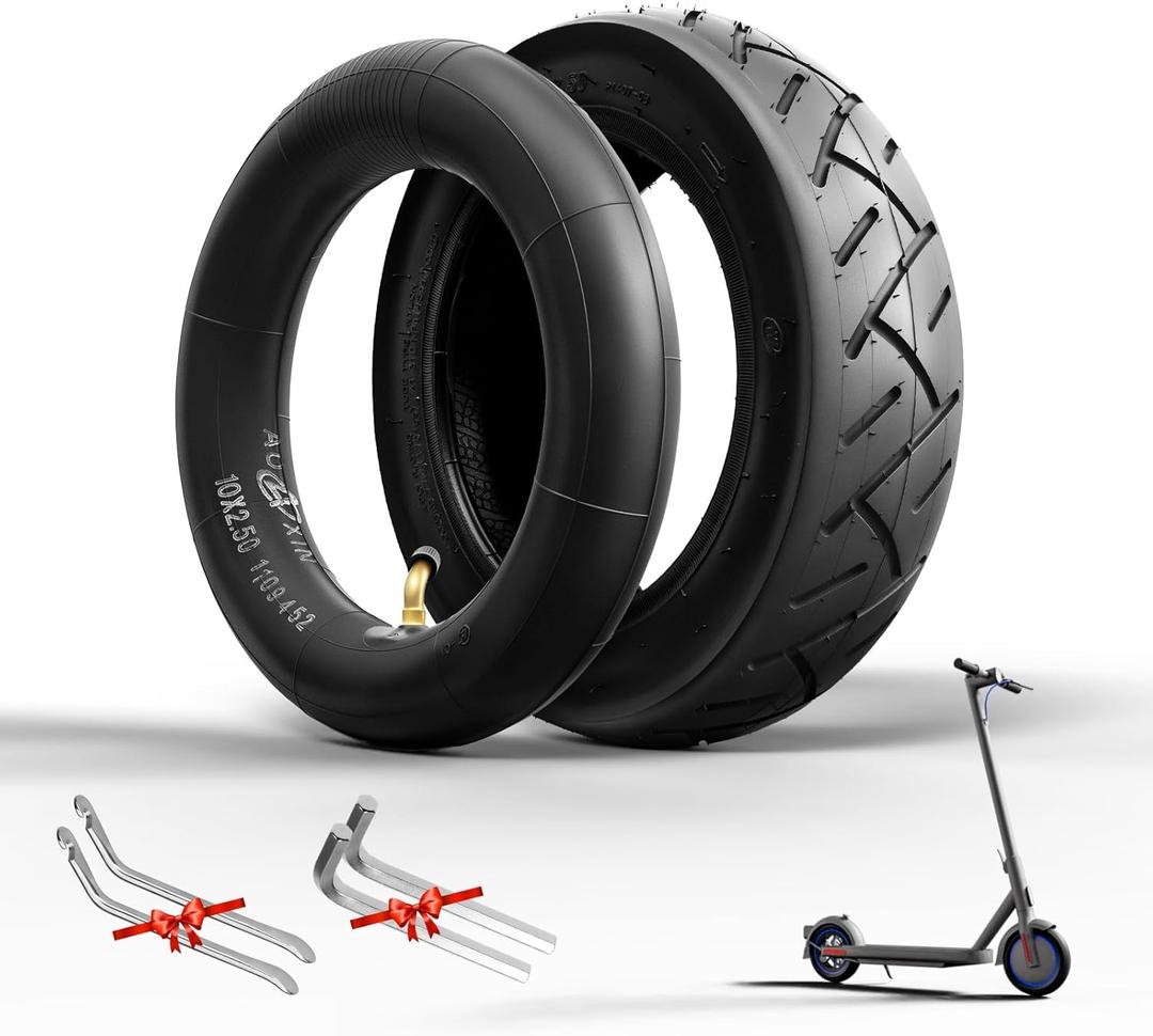 E-Scooter Tire 10x2.5, 60/70-6.5 for Ninebot G30 Max /G30D/G30LP,E-Scooter Spare Tube+Tire Set for Front/Rear Curved Valve(1 Inner+1 Outer)