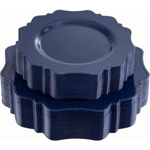 COLOSUS Navy Blue Disposable Plastic Party Plates Set Include 60pcs (30 guest) Dinner plate and Dessert Plate Heavy weight Party Dinnerware Plates