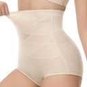 KLVEE Shapewear Tummy Control Underwear High Waisted Girdle Body Shaper Butt Lifting Panties Spanks for Women (Beige, M)