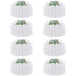 sancua 90 Inch Round Tablecloth White, 8 Pack - Circle Polyester Fabric Table Cloth for Wedding Party Reception Banquet Birthday, Washable Formal Table Cover (Fit 30-72 Inch Tables)