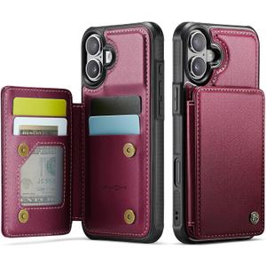 Vinich for iPhone 16 Plus Wallet Case with Card Holder, RFID Blocking Credit Slots Kickstand Shockproof Phone Cover Fit for iPhone 16 Plus 6.7" Wine Red