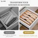 4-in-1 Bamboo Wrap Organizer with Cutter Holds Plastic Wrap, Foil, Parchment & Paper Towels Drawer or Countertop Use Durable Bamboo Dispenser with Labels