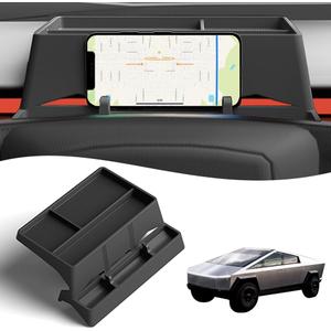 Center Console Dashboard Organizer Compatible with Tesla Cybertruck 2024 2025, Custom Behind Screen Silicone Storage Tray, Phone Holder, Storage Box, for Cybertruck Accessories