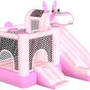 MUKDIY Inflatable Bounce House Double Slide, 9.5ft x9.5ft Jumping Castle for Kids,Heavy-Duty 840D Oxford Fabric, Ages 3-8, Includes 450W Blower, 8 Stakes, Repair Kit (Up to 3 Kids), Pink